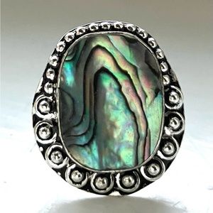 Natural Abalone Ring set in 925 plated silver W/Metal Studs 9